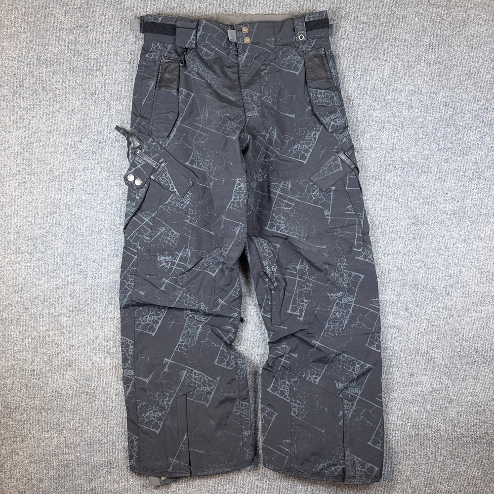686 x Vestal Snowboard Pants Mens S Black Gray Crackle Print Cargo Ski